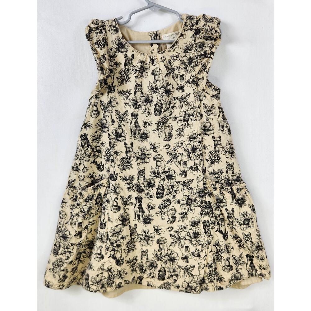 Happily Grey Girl’s Size 7 Small S Designer Dog Print Girls Dress Animal Floral